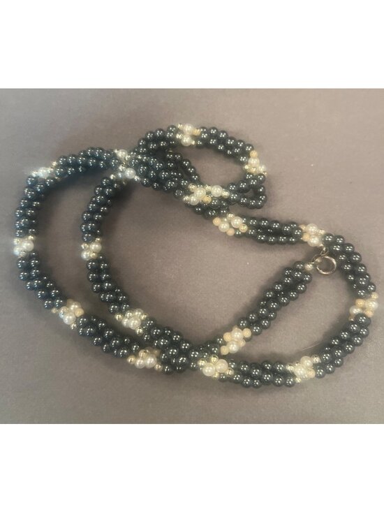 Jewelry - Beaded Necklace Hemitite? Beads and Faux Pearl Clusters & Silver Clasp 24 "